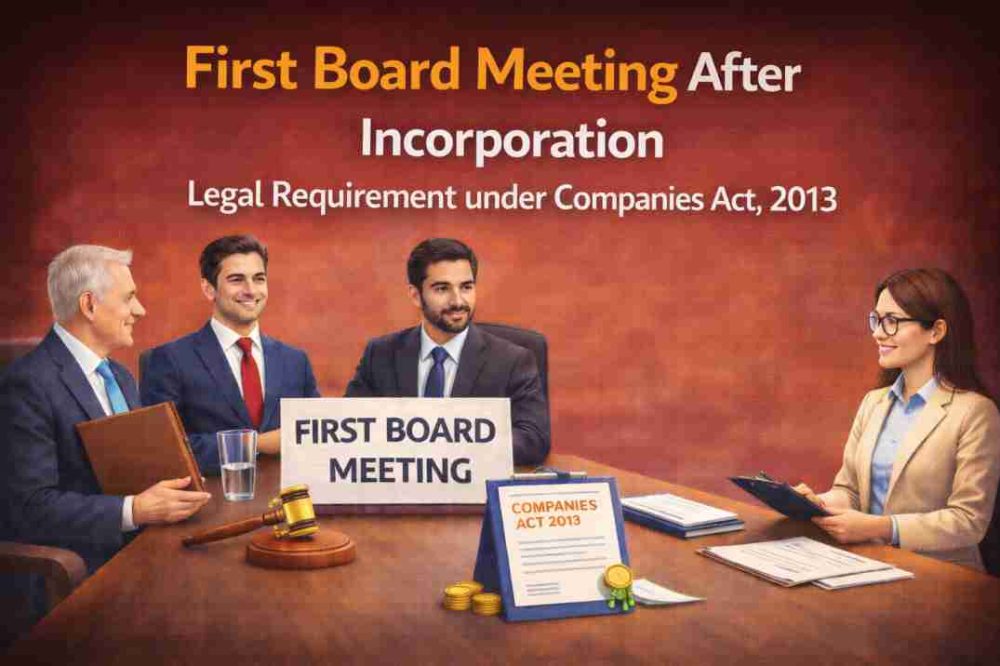 Learn the legal requirements for the first board meeting after incorporation as per the Companies Act, 2013